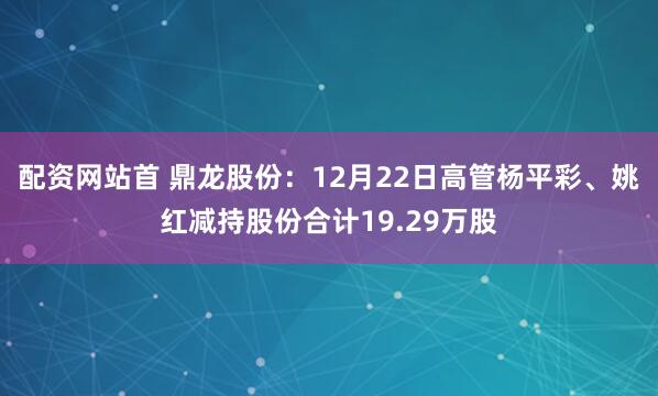 配资网站首 鼎龙股份：12月22日高管杨平彩、姚红减持股份合计19.29万股